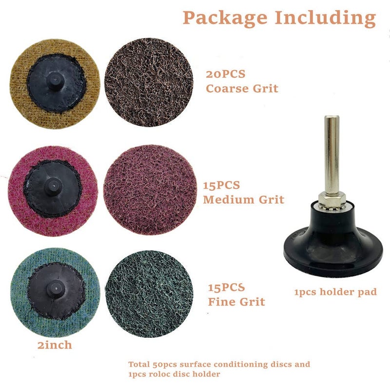 Banmo Abrasive 50Pcs 2 inch Quick Change Sanding Discs, Nylon Surface Conditioning Discs, 1/4" Roll Lock Holder Die Grinder Sanding Disc for Surface Strip Grind Polish Burr Finish-Fine Medium Coarse - Image 4